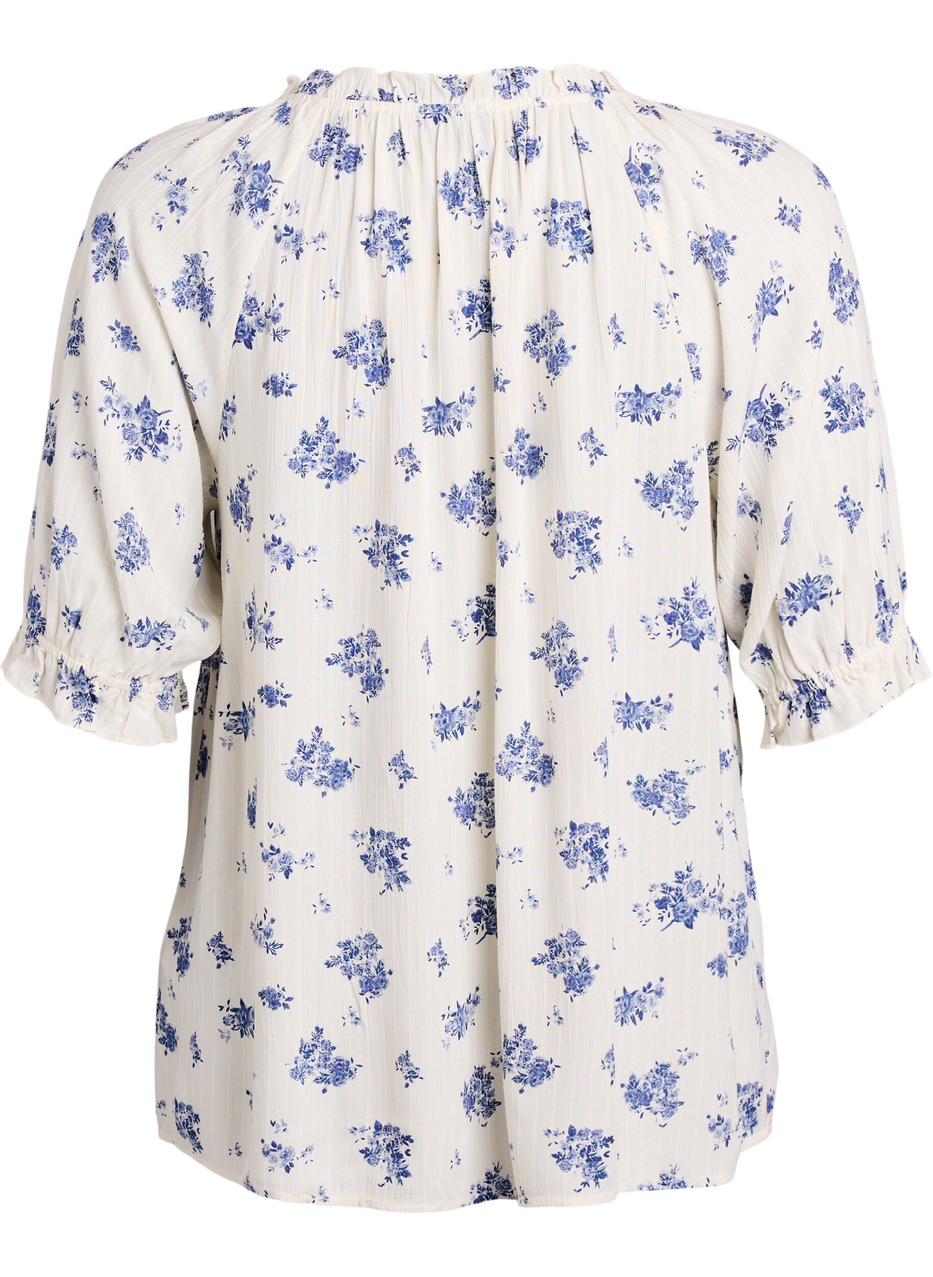 Zizzi Gebloemde viscose blouse met halflange mouwen, Wit, Packshot image number 1