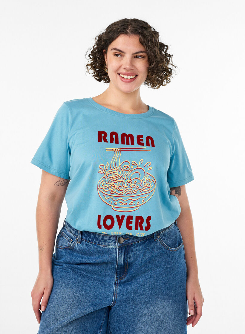 Katoenen T-shirt met print, Blauw, Model image number 0