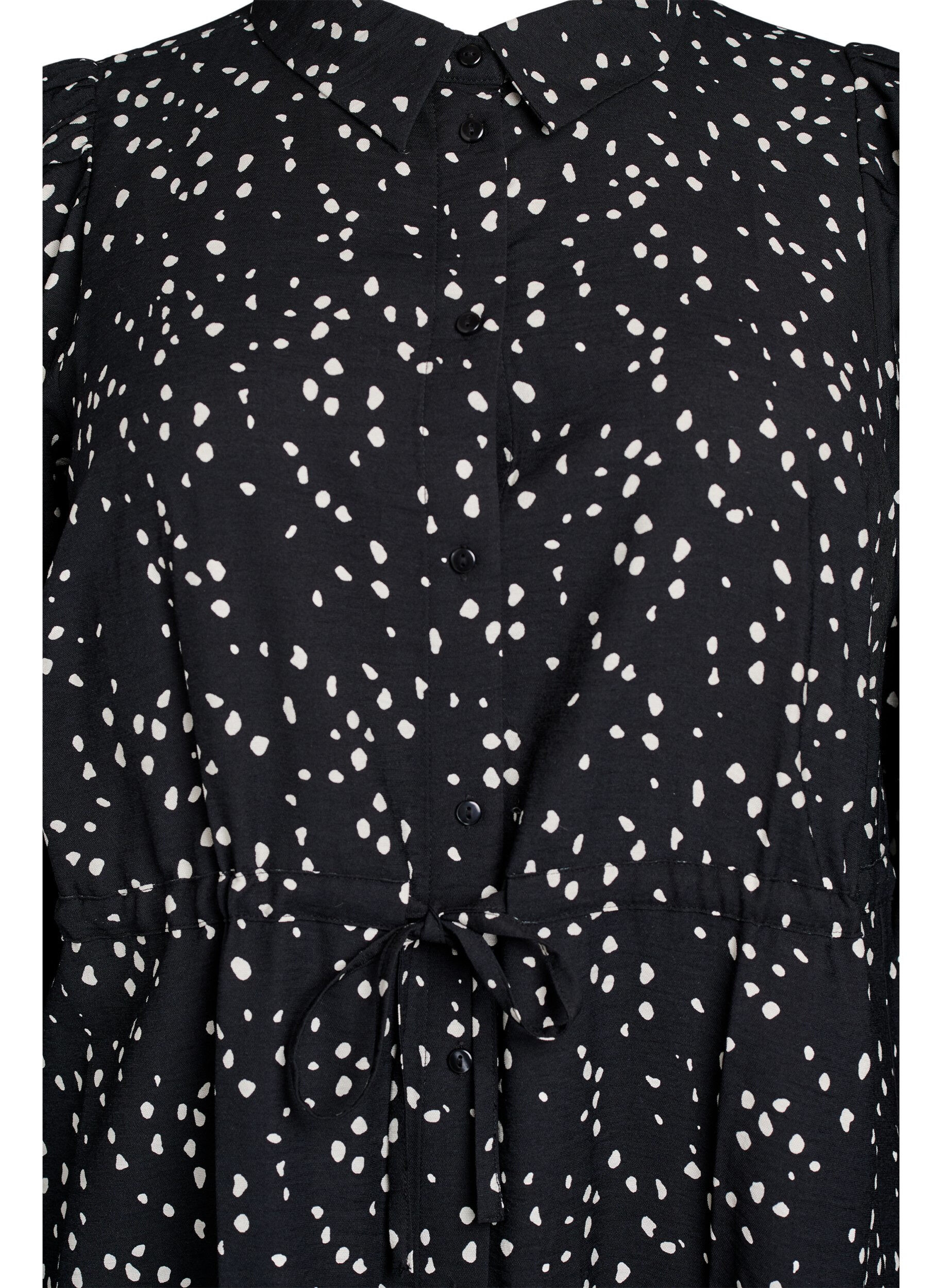 Zizzi Shirt jurk met strikceintuur en print, Zwart, Packshot image number 2