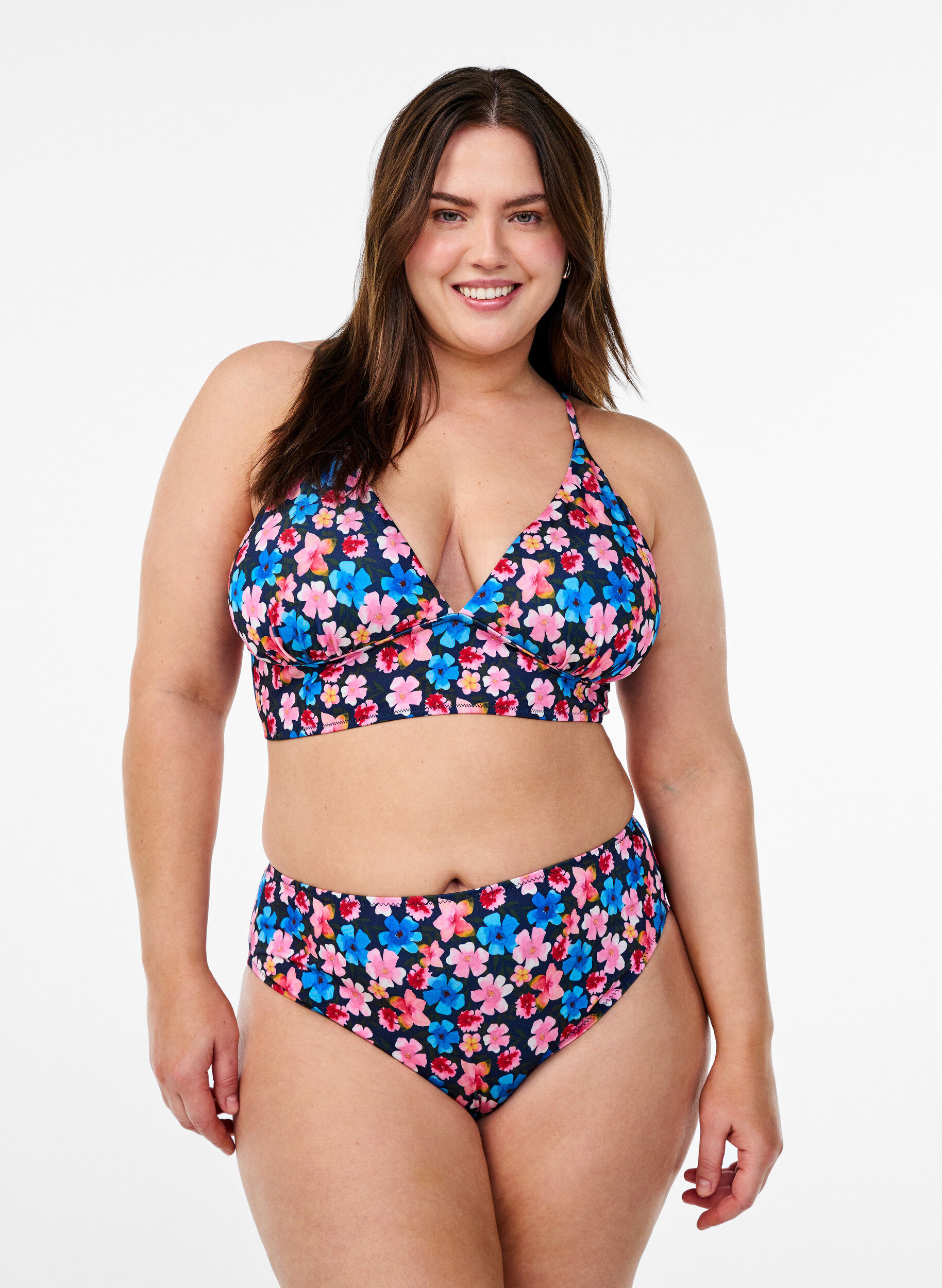 Zizzi Bloemen brazilian bikini broekje, Rood, Model image number 0