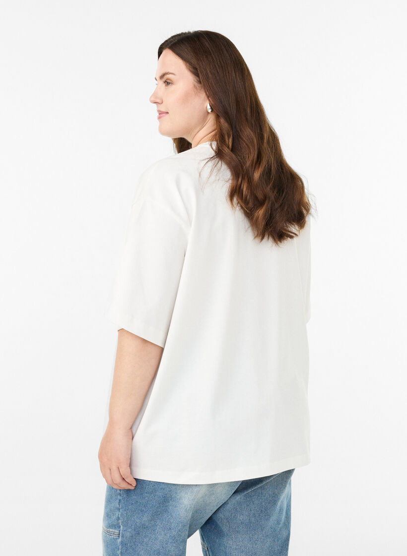 Oversized T-shirt met halflange mouwen, Wit, Model image number 2