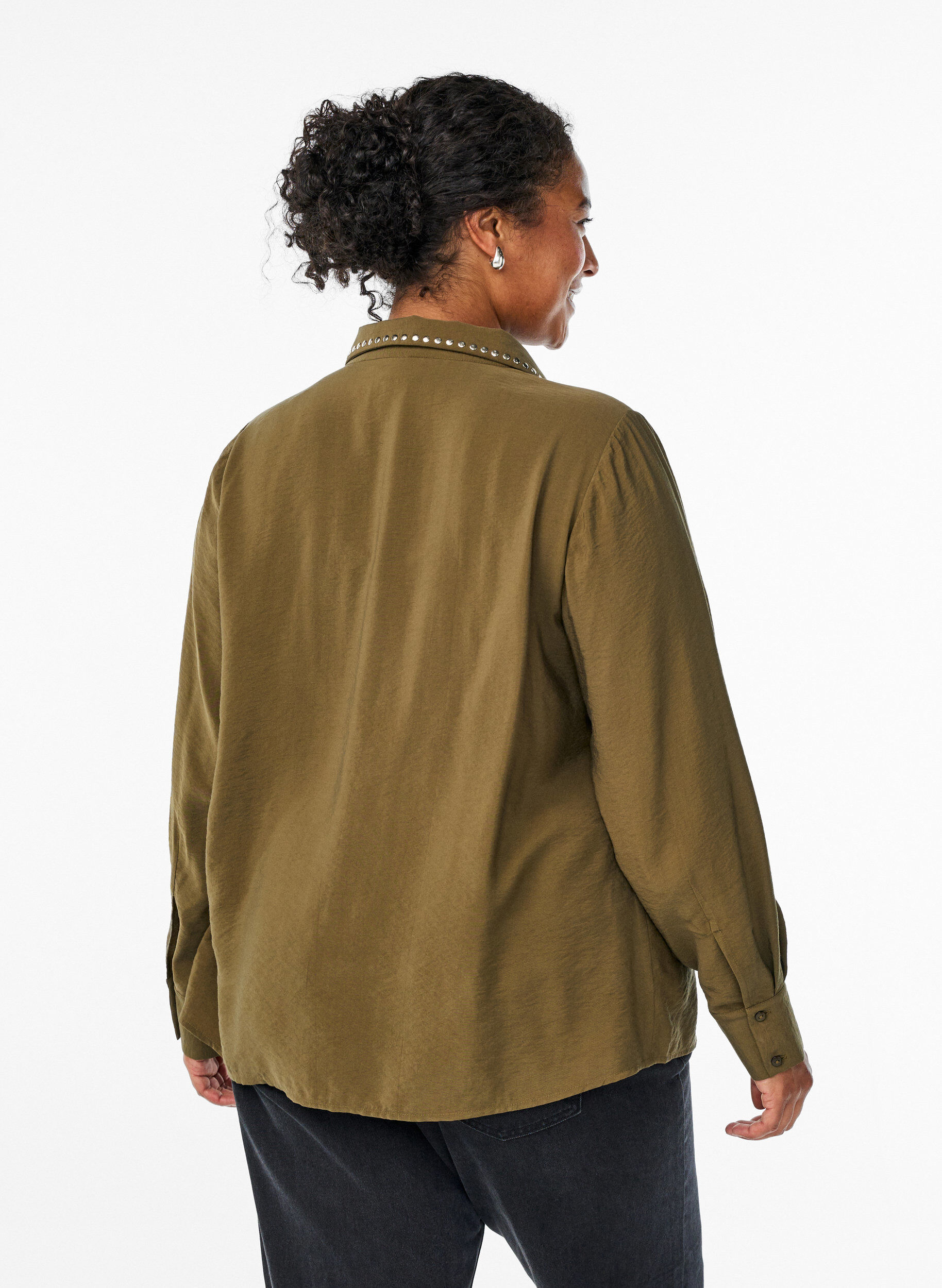 Zizzi Shirt met studs, Groen, Model image number 2