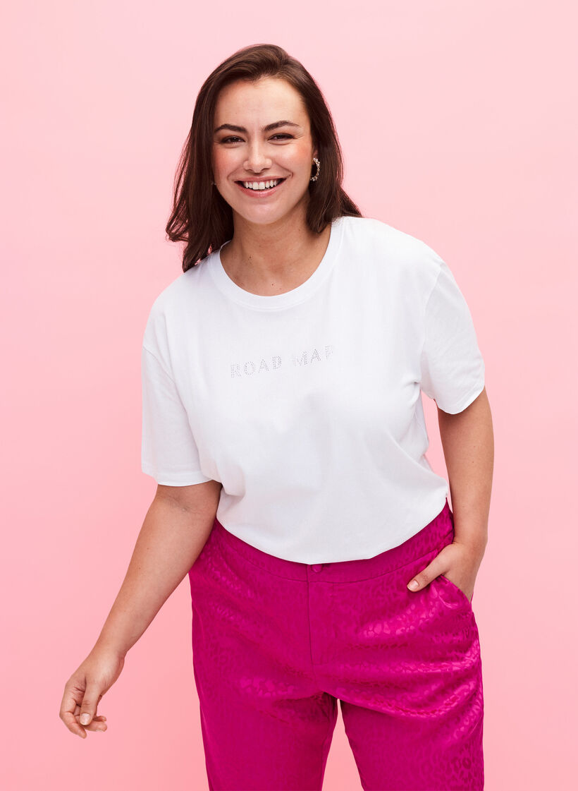 T-shirt in biologisch katoen met similistenen, White, Model image number 0