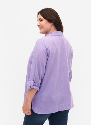 Shirtblouse met knoopsluiting van katoen-linnenmix, Lavender, Model image number 1