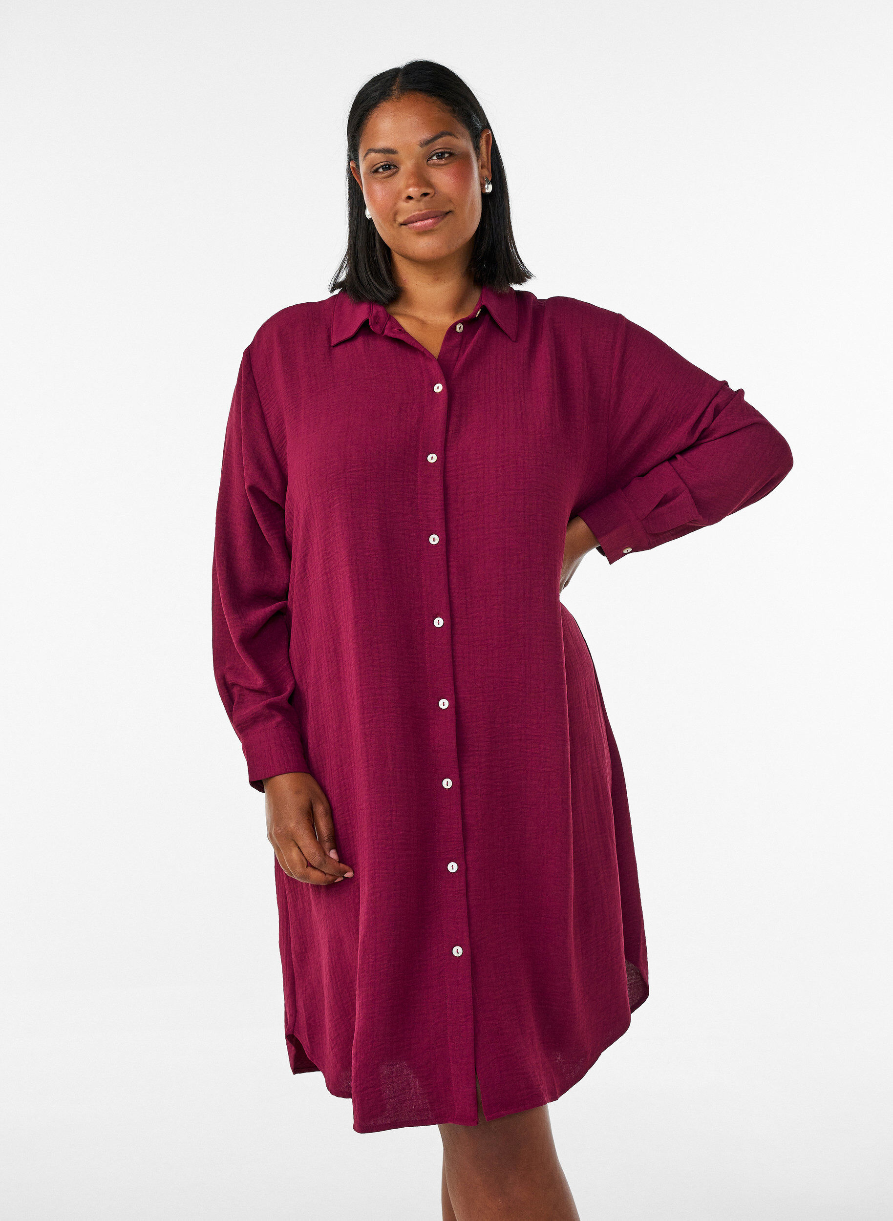 ZizziLange shirt met een lichte textuur, Rood, Model image number 0