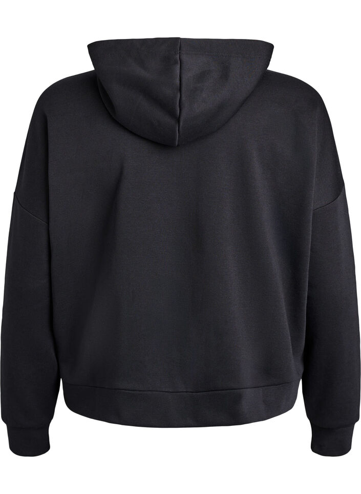 Hoodie met ritssluiting en borstprint, Zwart, Packshot image number 1