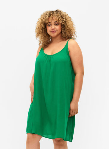 Effen viscose jurk met bandjes, Jolly Green, Model image number 2