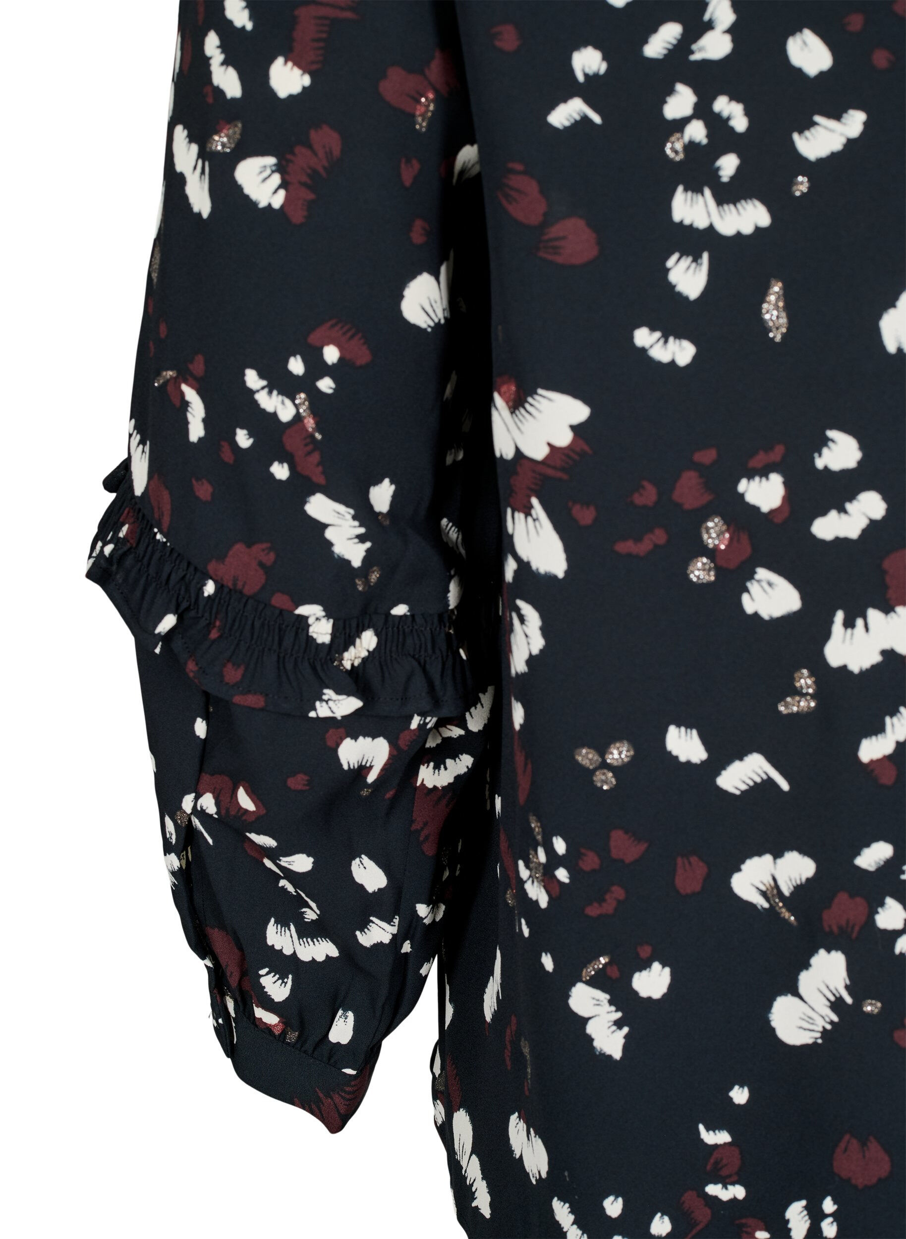 Zizzi Blouse met print en ruchedetails, Zwart, Packshot image number 3