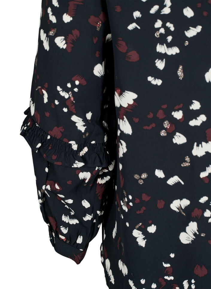Blouse met print en ruchedetails, Zwart, Packshot image number 3