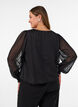 Gestreepte blouse met ballonvorm, Zwart, Model image number 2