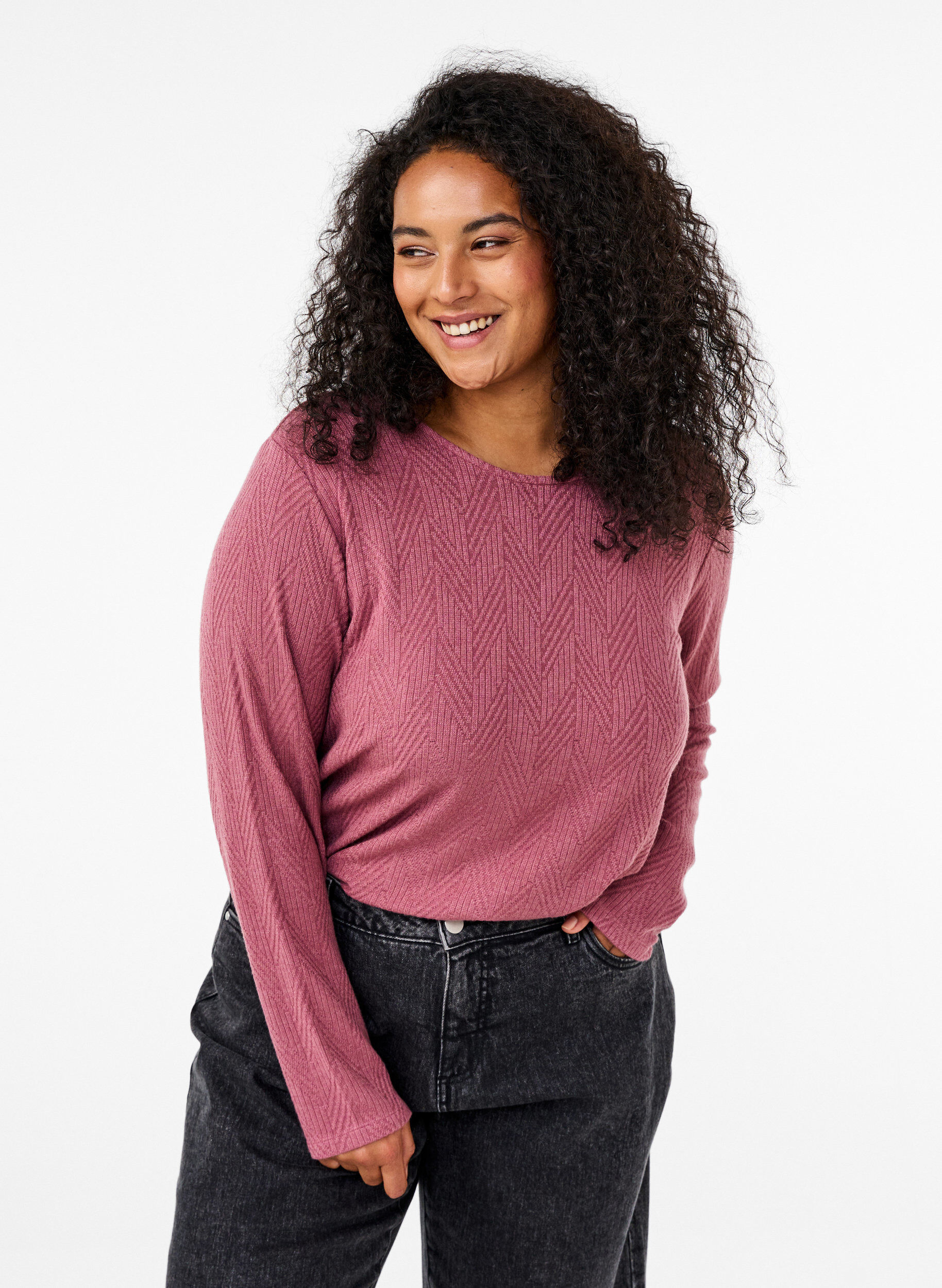Zizzi Gepatroonde blouse met lange mouwen, Bruin, Model image number 0