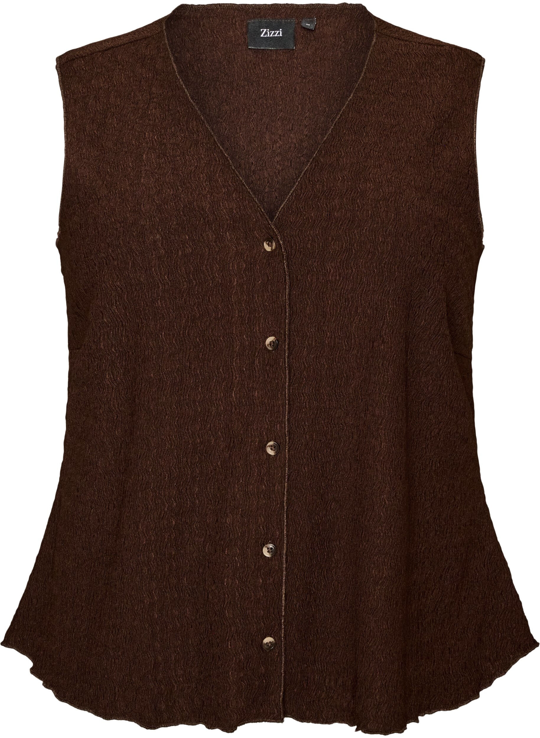 ZizziMouwloos top met een golvende textuur en knoopsluiting, Bruin, Packshot image number 0