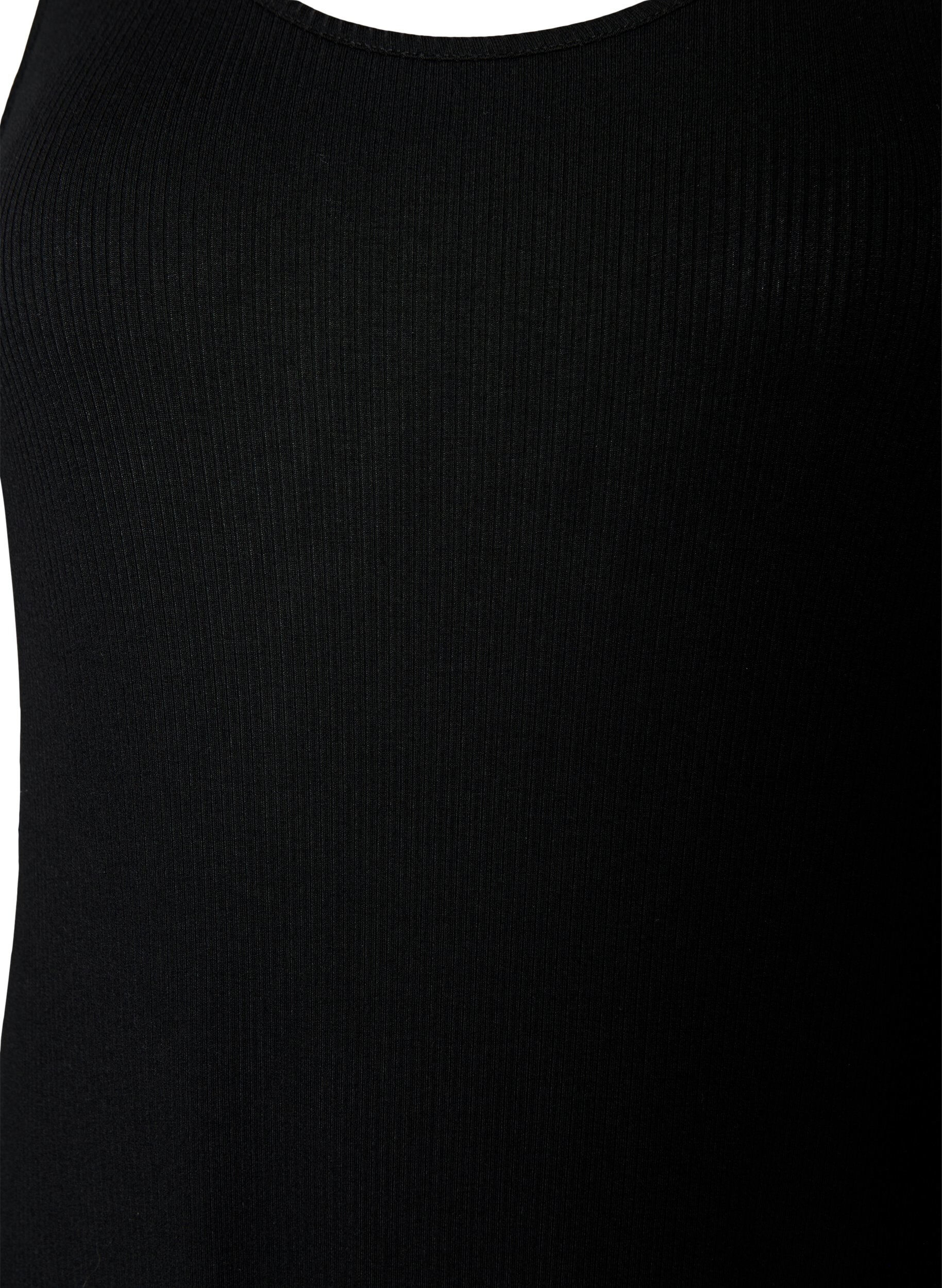 ZizziMouwloze ribjurk van viscose, Zwart, Packshot image number 2