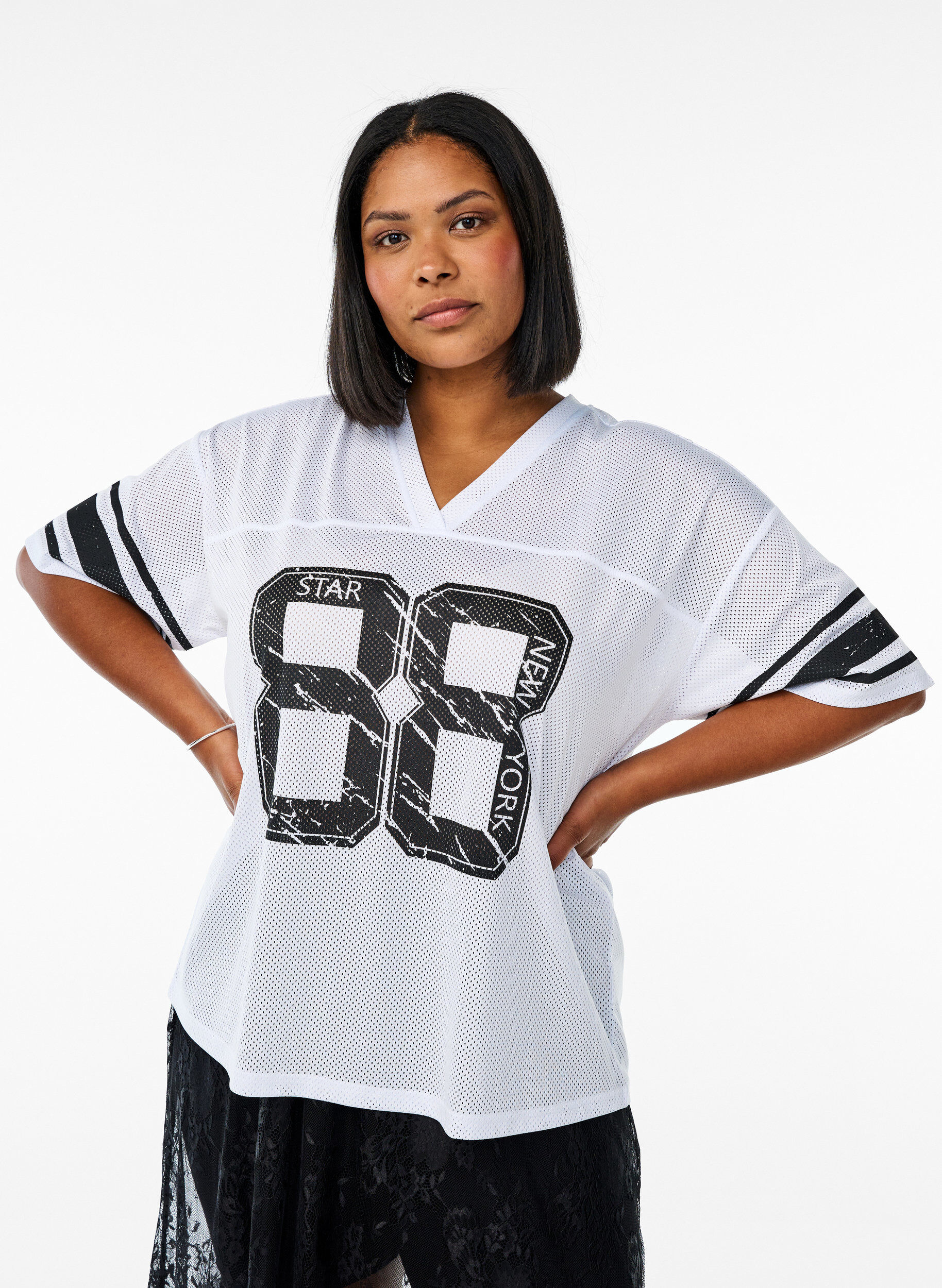 Zizzi Sporty T-shirt met print aan de voorkant, White, Model image number 0
