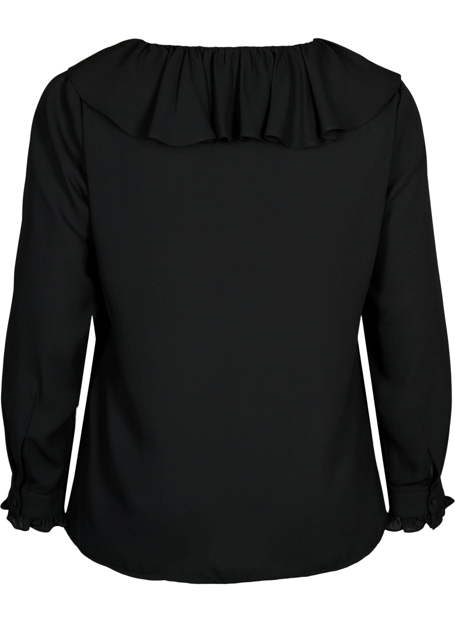 Zizzi  Blouse met ruches en lange mouwen, Black, Packshot image number 1