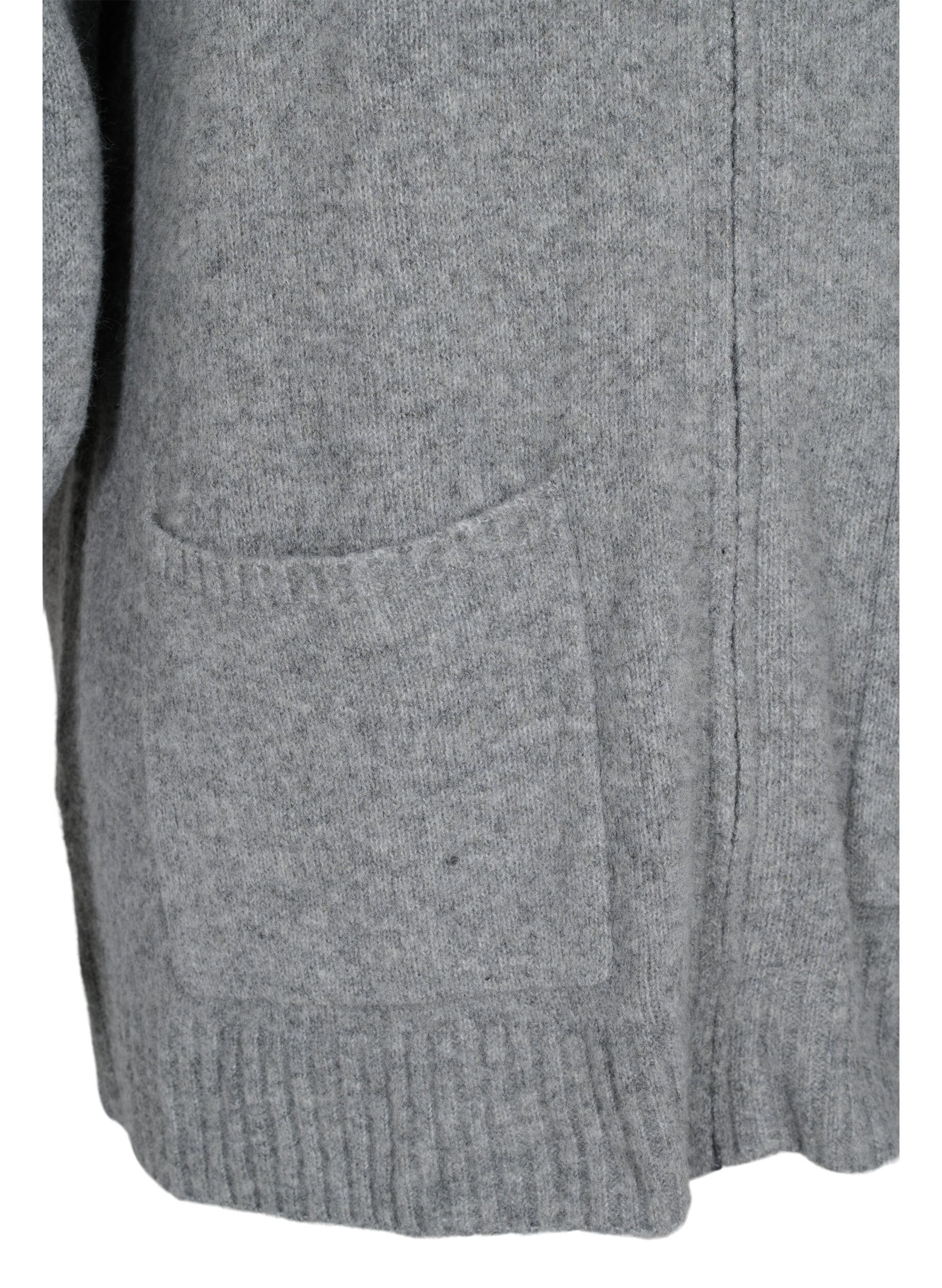 Zizzi Lang gebreid vest met rits en zakken, Medium Grey Melange, Packshot image number 3