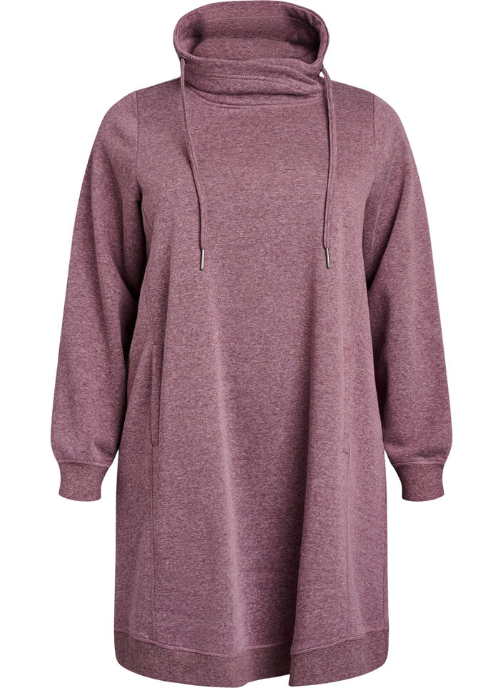 Kort sweatshirt jurk met hoge kraag en zakken, Rood, Packshot image number 0