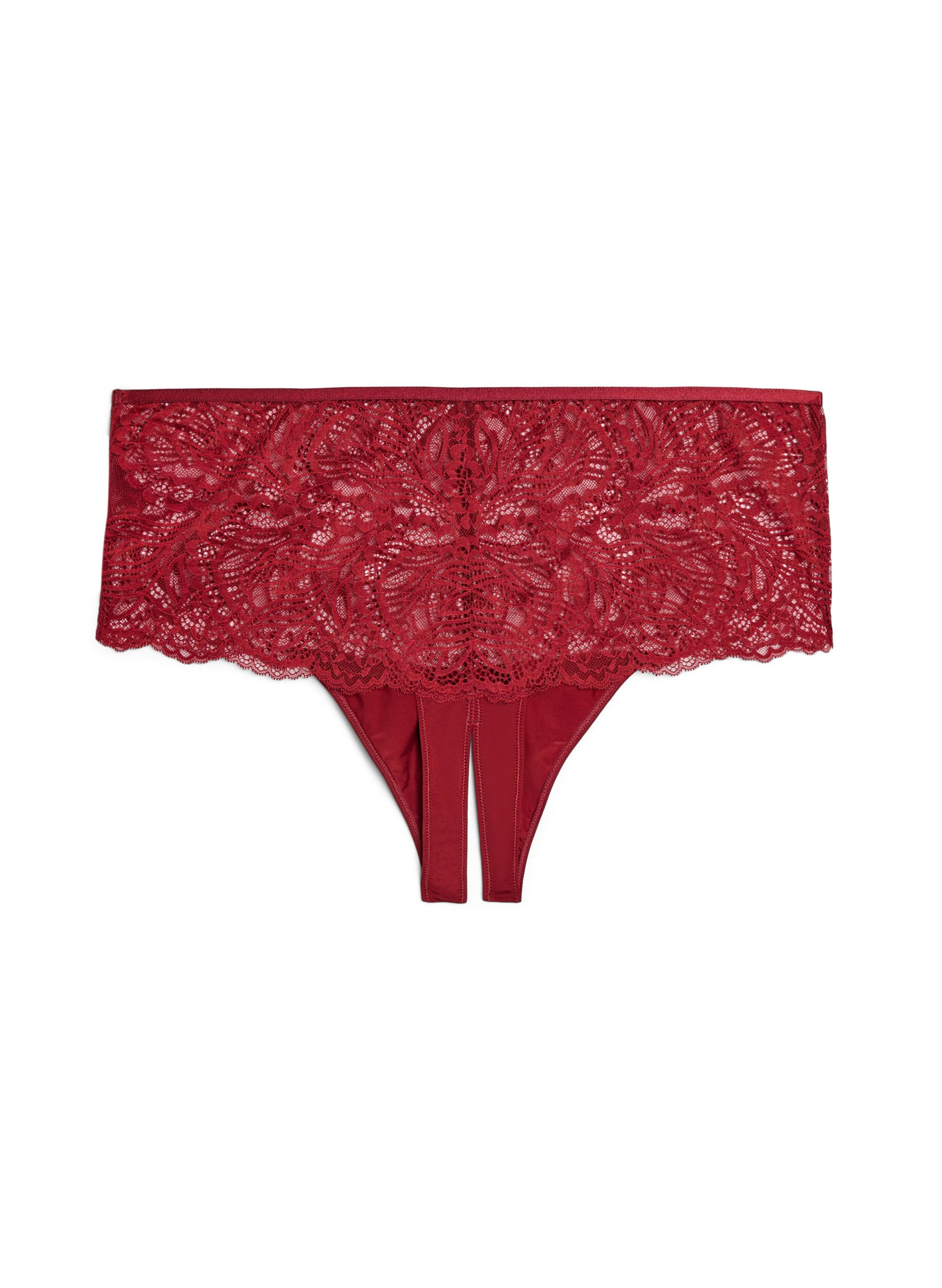 ZizziHipsterstring zonder kruisje met kant en hoge taille, Rood, Packshot image number 1