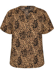 Blouse met korte mouwen en v-halslijn, Bruin