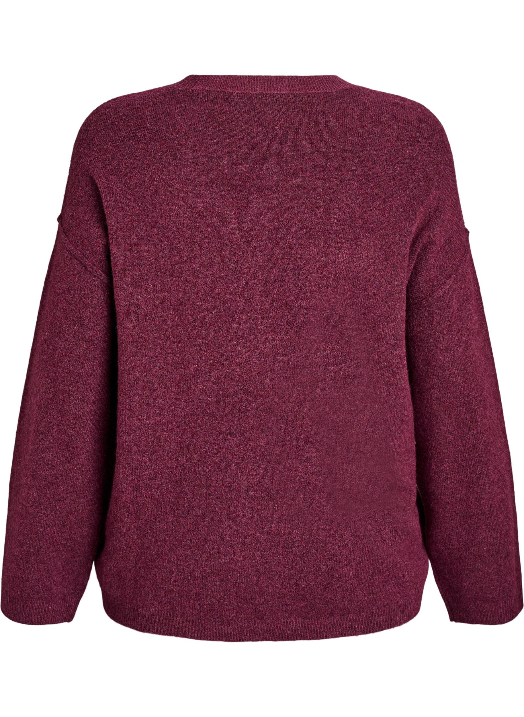 ZizziLosvallende gebreide trui met opvallende naden, Donker Bordeaux, Packshot image number 1