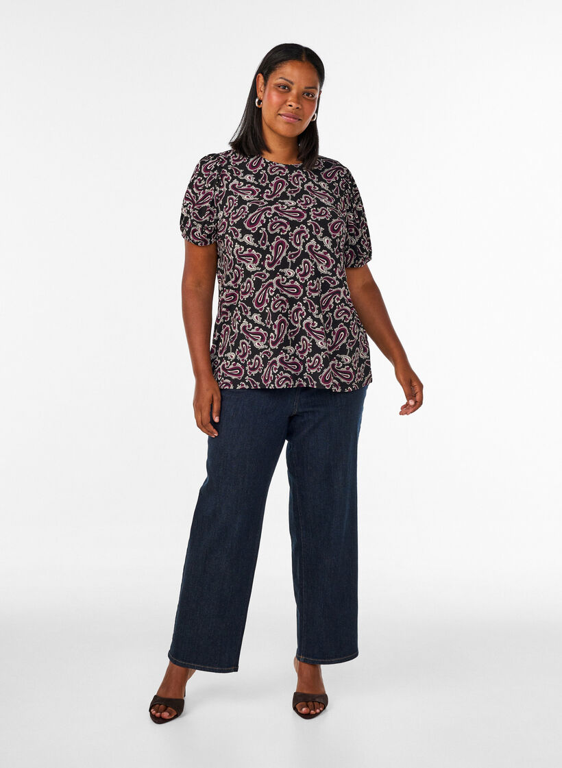Blouse met lange mouwen en paisleyprint, Donker Bordeaux, Model image number 1