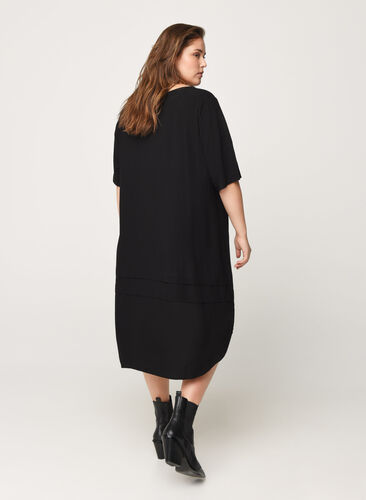 Viscose jurk met high-low effect, Black, Model image number 1