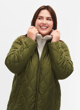 Lange gevoerde jas met zakken en rits, Winter Moss, Model image number 3