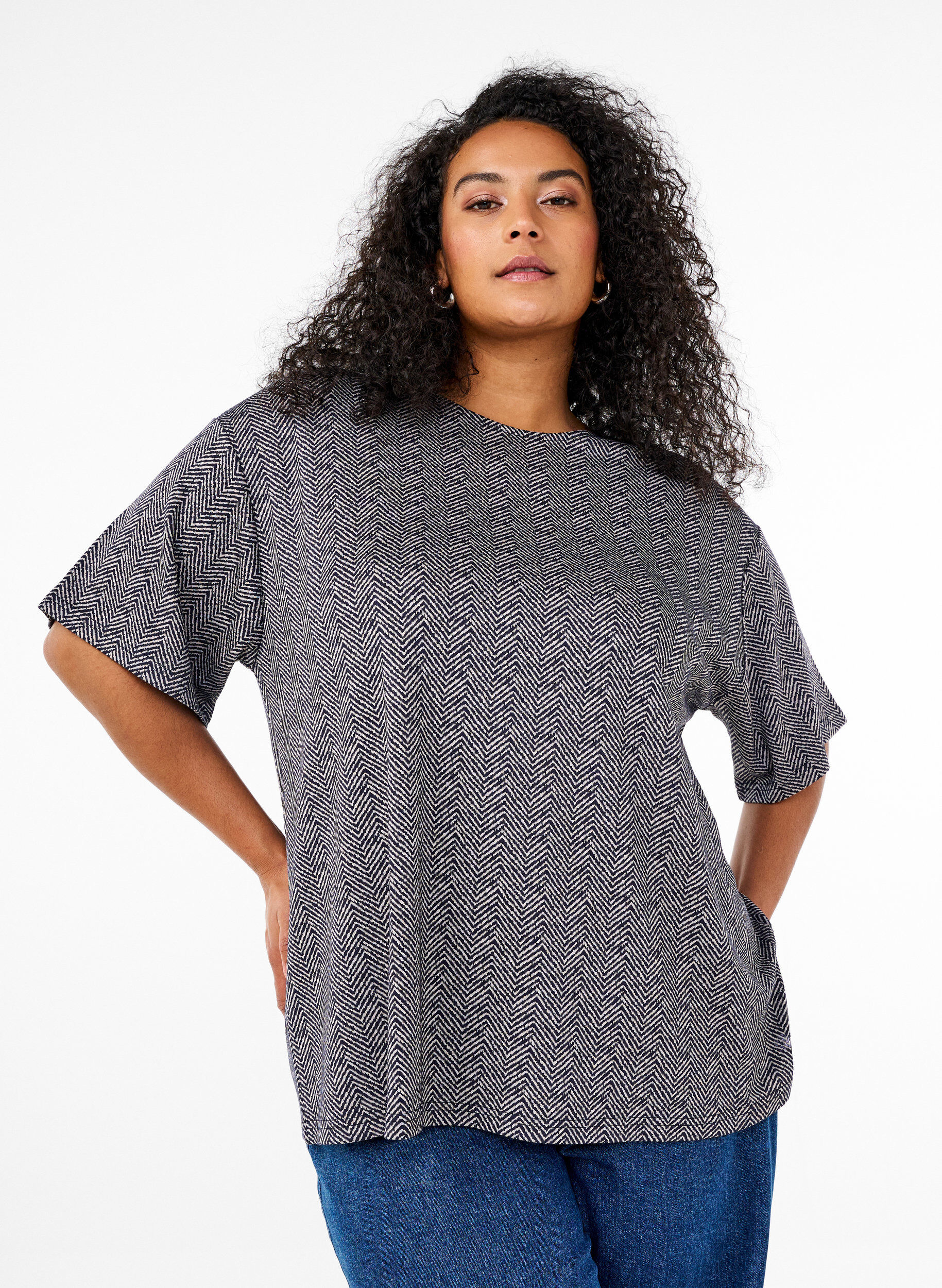Zizzi Oversized blouse met patroon, Blauw, Model image number 0
