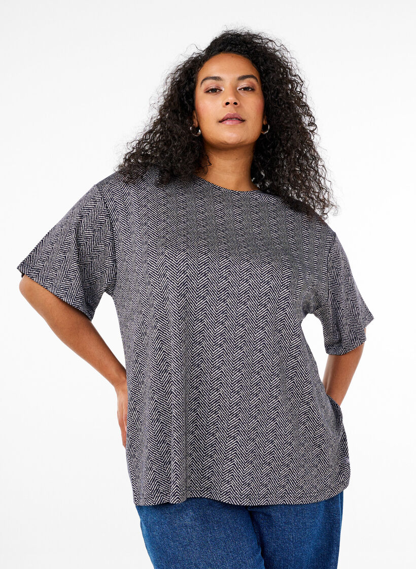 Oversized blouse met patroon, Blauw, Model image number 0