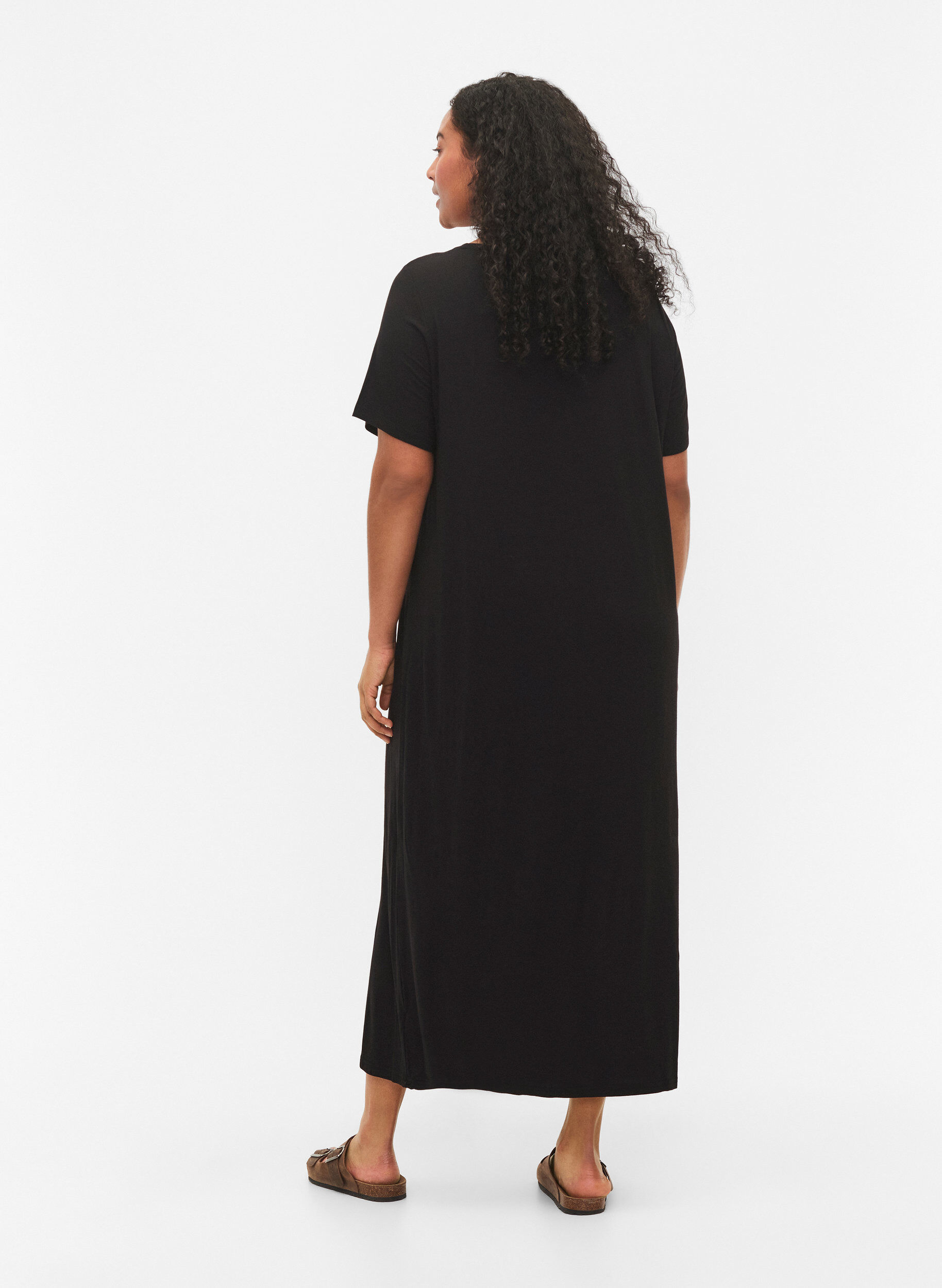 Zizzi Midi-jurk van viscose met korte mouwen, Black, Model image number 1