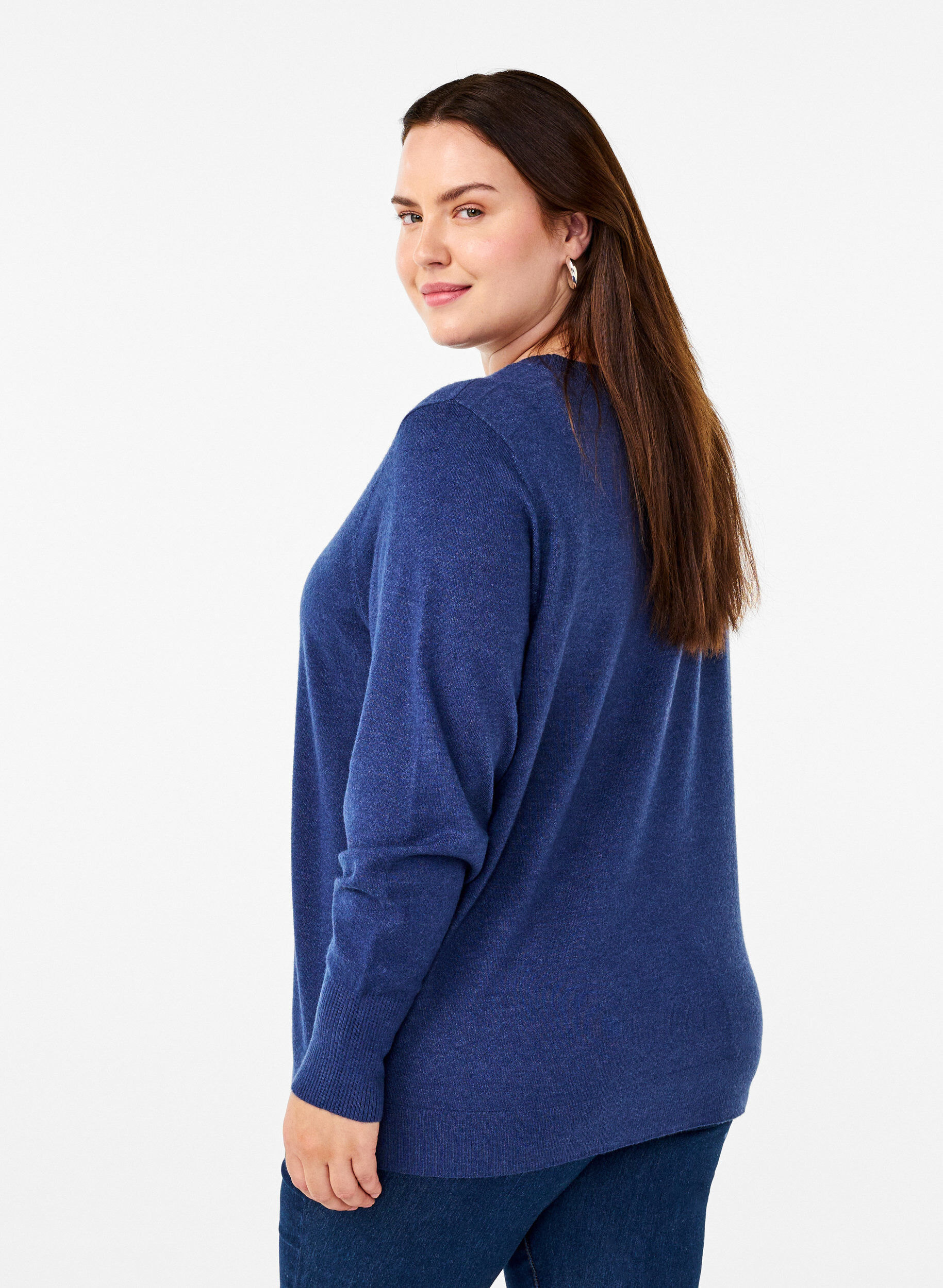 Zizzi Gebreide blouse met ronde hals, Blauw, Model image number 2