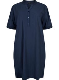 FLASH - Midi jurk met korte mouwen in katoen, Navy Blazer