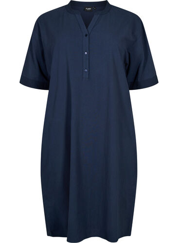 FLASH - Midi jurk met korte mouwen in katoen, Navy Blazer, Packshot image number 0