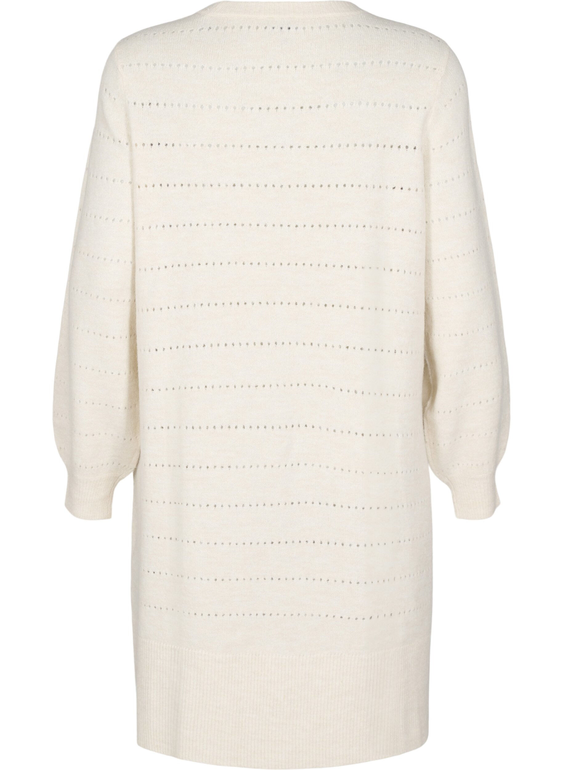 Zizzi Gebreide jurk met splitjes en kantpatroon, Birch Mel., Packshot image number 1