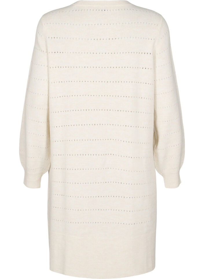 Gebreide jurk met splitjes en kantpatroon, Birch Mel., Packshot image number 1