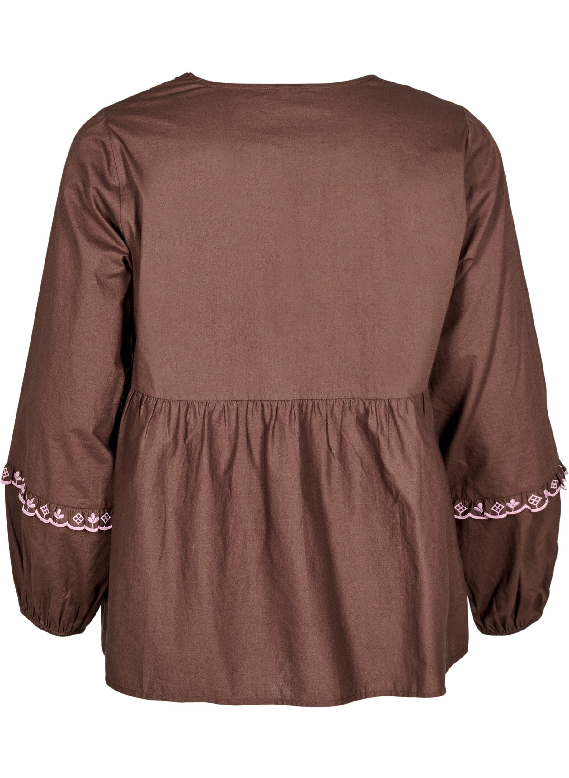 Zizzi Blouse met open voorkant en geborduurde details, Bruin, Packshot image number 1