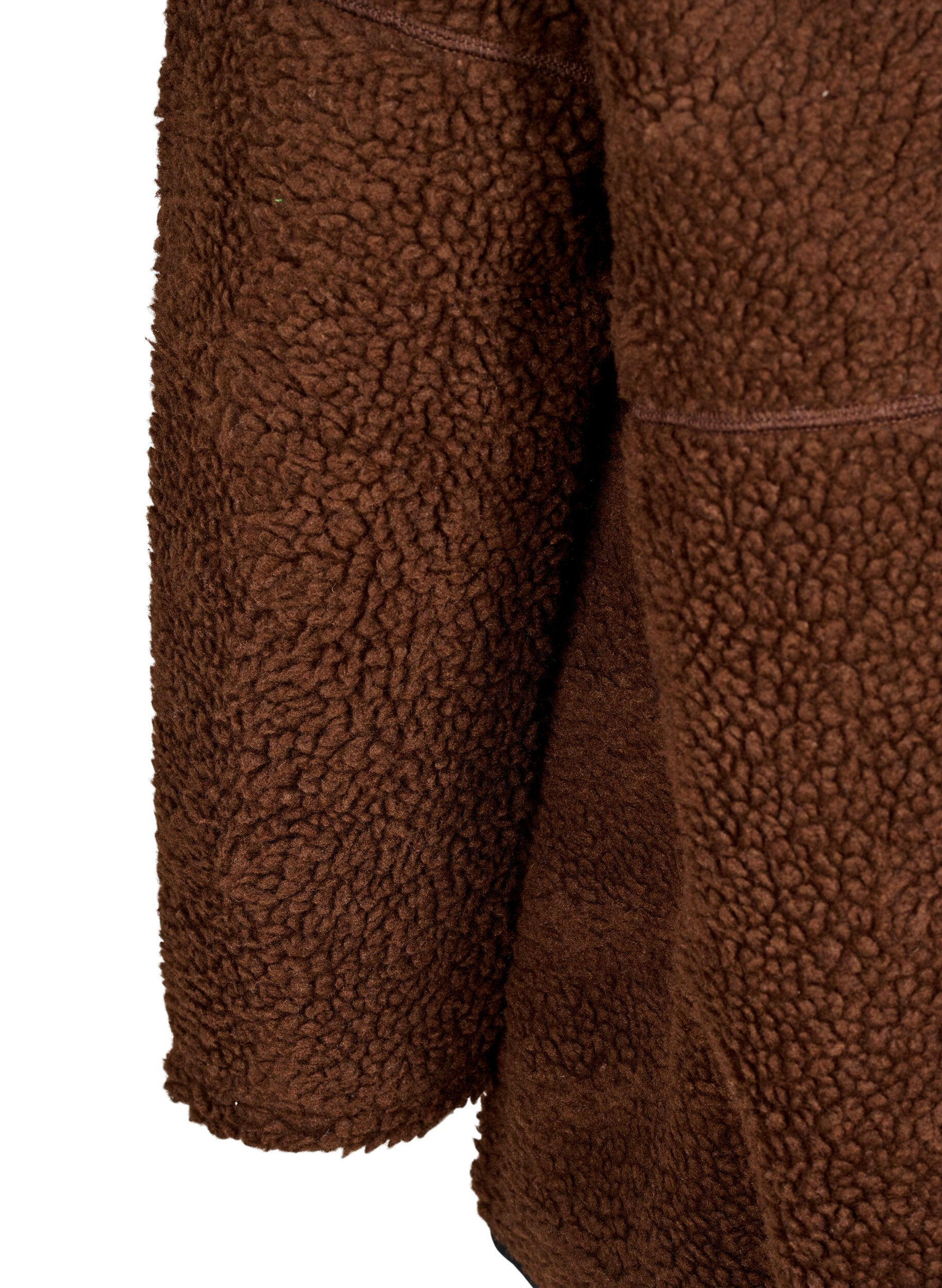 Zizzi Sportieve teddy fleece jas met ritssluiting, Bruin, Packshot image number 3