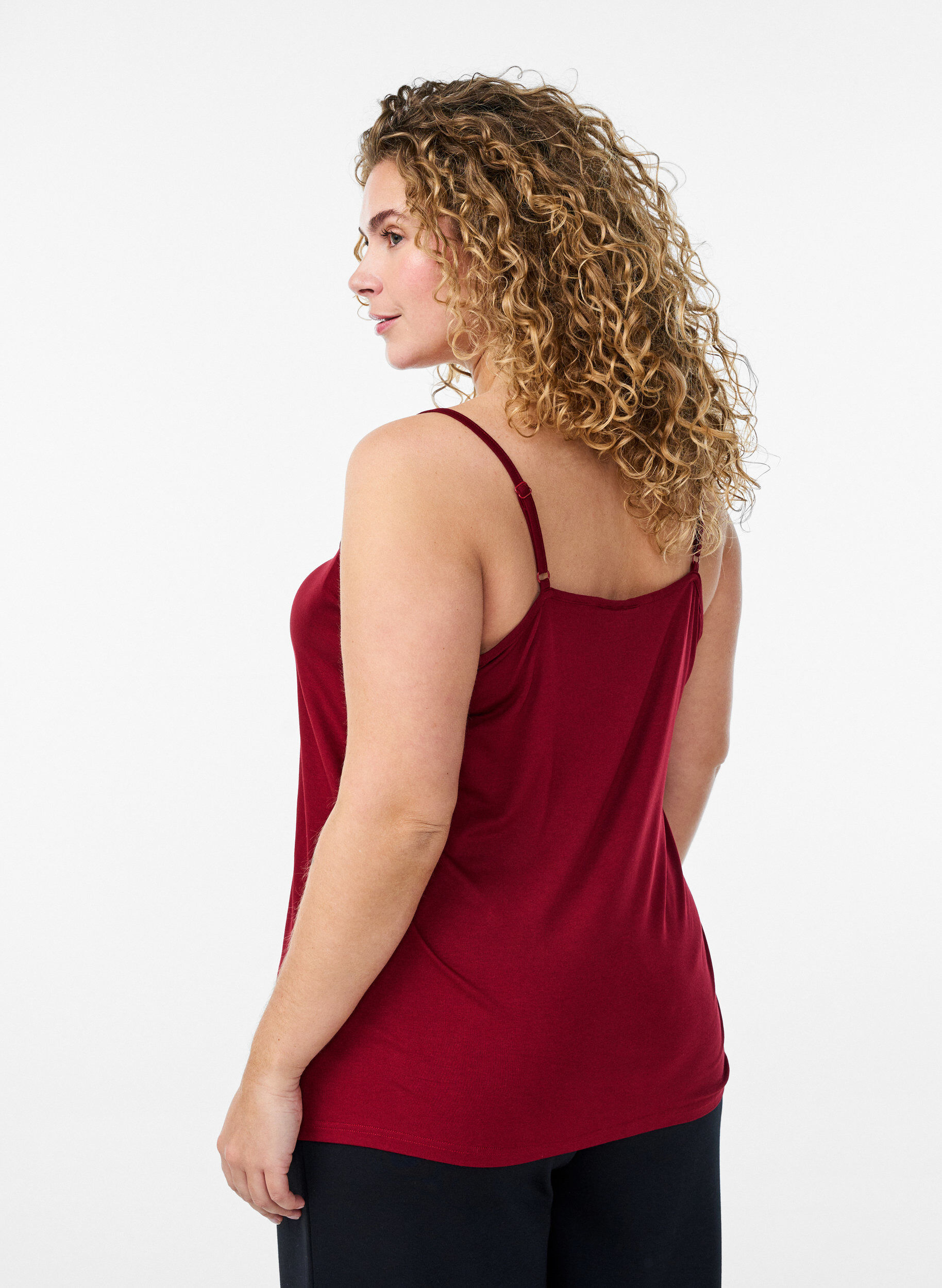 Zizzi Top met kantdetail en spaghettibandjes, Bruin, Model image number 2