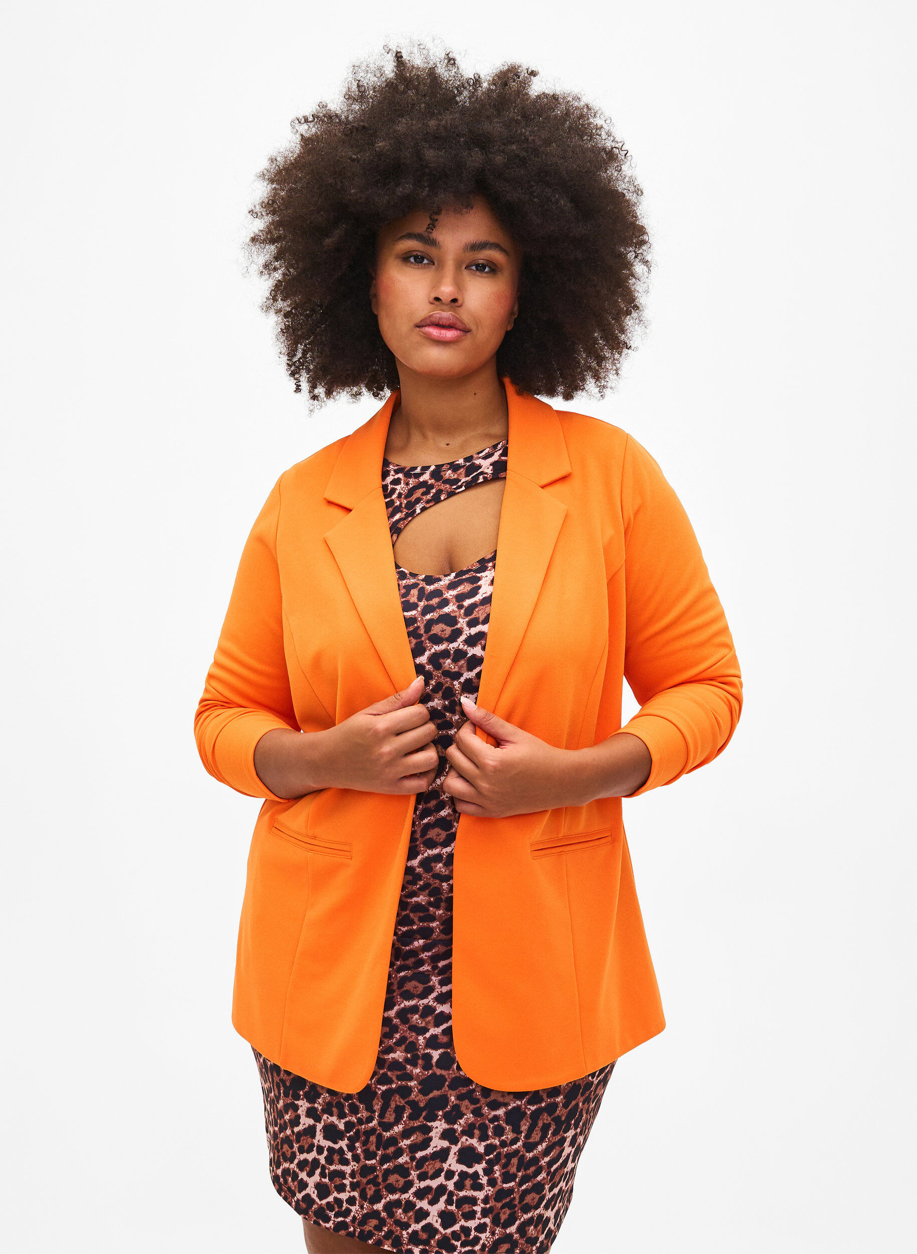Zizzi Blazer met zakken, Vibrant Orange, Model image number 0
