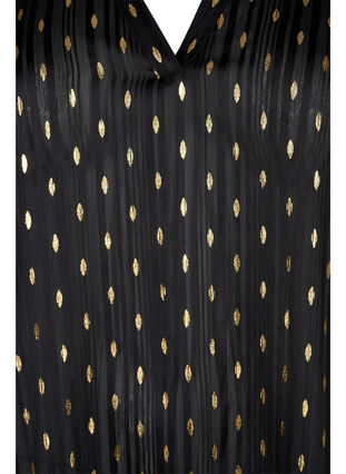 Bedrukte blouse met smok en v-hals, Black w. Gold, Packshot image number 2