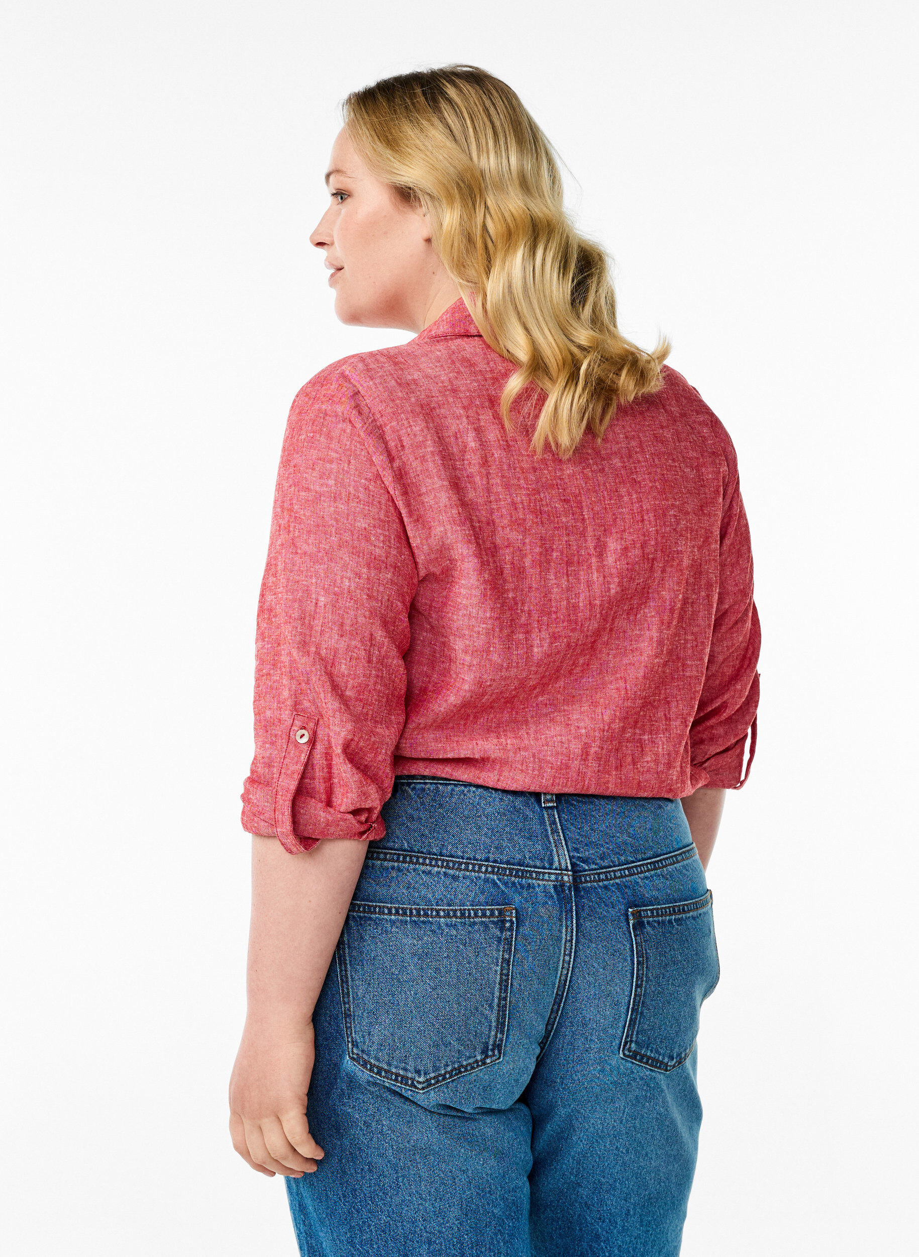 Zizzi Linnen en viscose shirt met 3/4 mouwen, Rood, Model image number 2