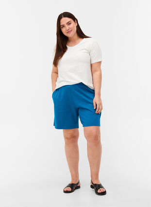 Losse katoenen shorts met zakjes, Fjord Blue, Model image number 3