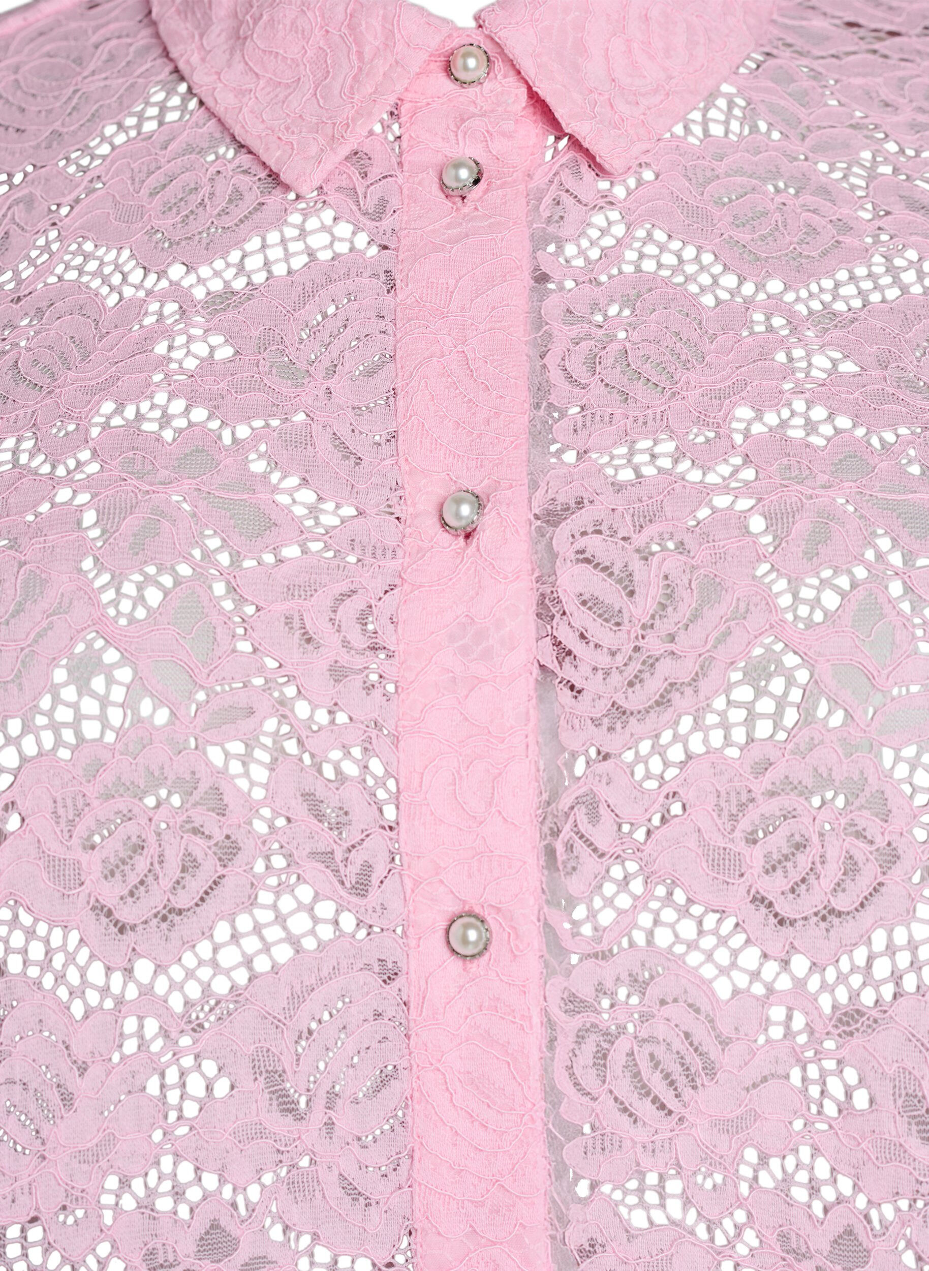 Zizzi Kanten shirt blouse met parelknopen, Roze, Packshot image number 2
