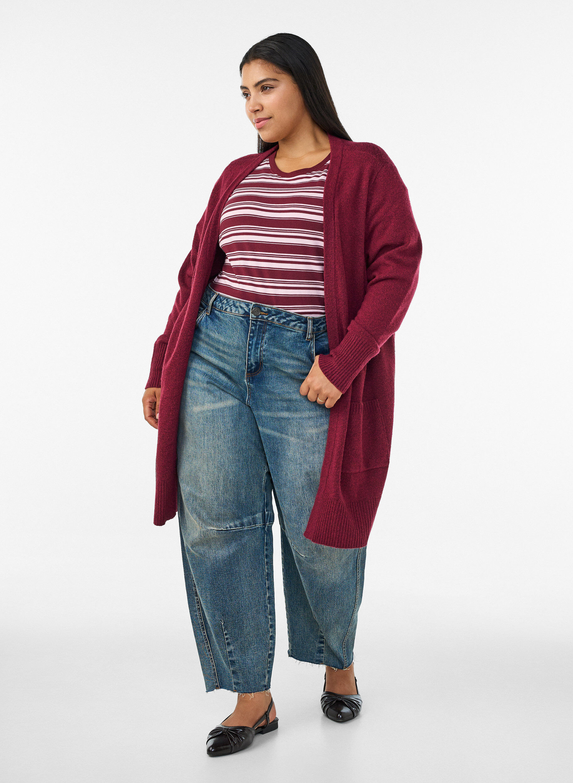 ZizziGeribd gebreid vest met zakken, Rood, Model image number 1