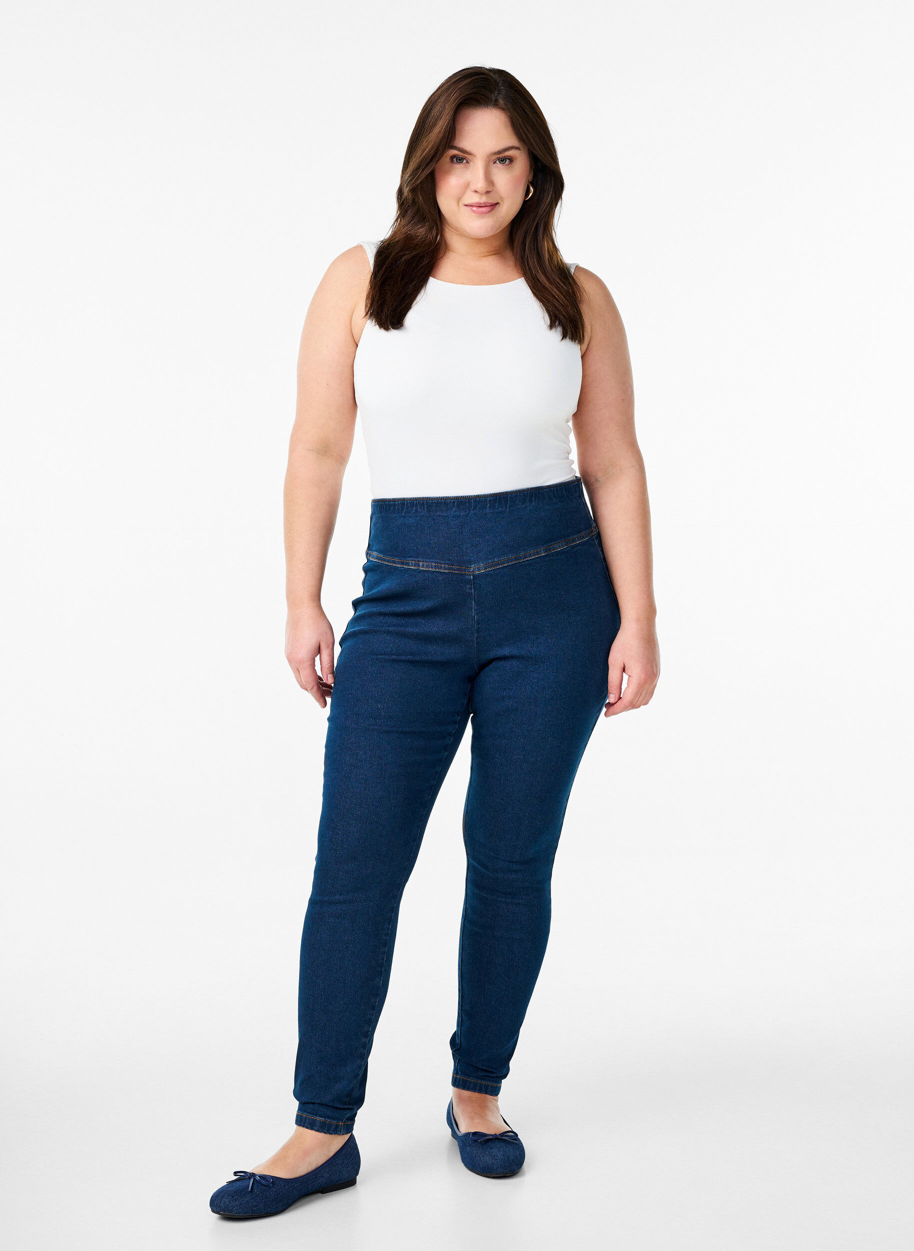 Rekbare jeggings met een hoge taille, Blauw, Model