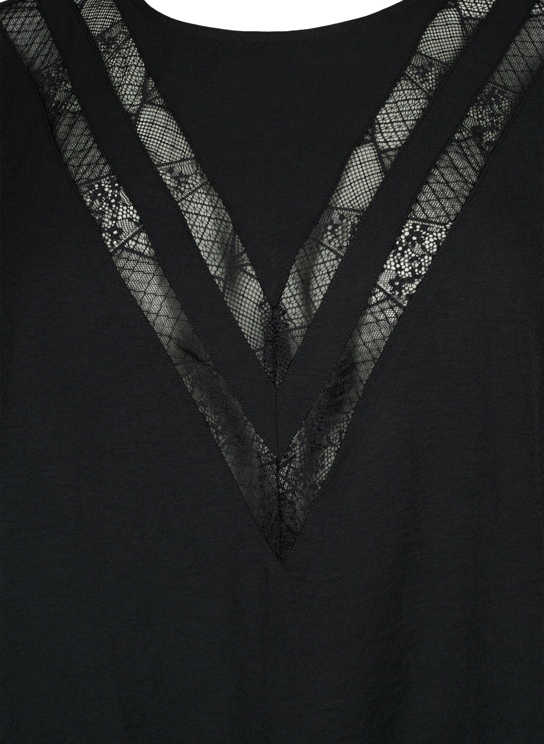 Zizzi Blouse met lange mouwen en kant, Black, Packshot image number 2