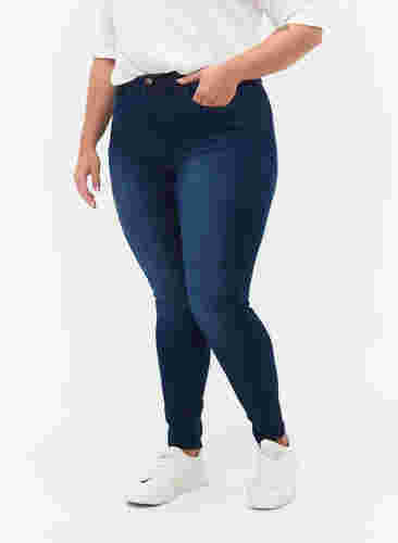 Super slim Amy jeans met hoge taille, Blue denim, Model image number 2
