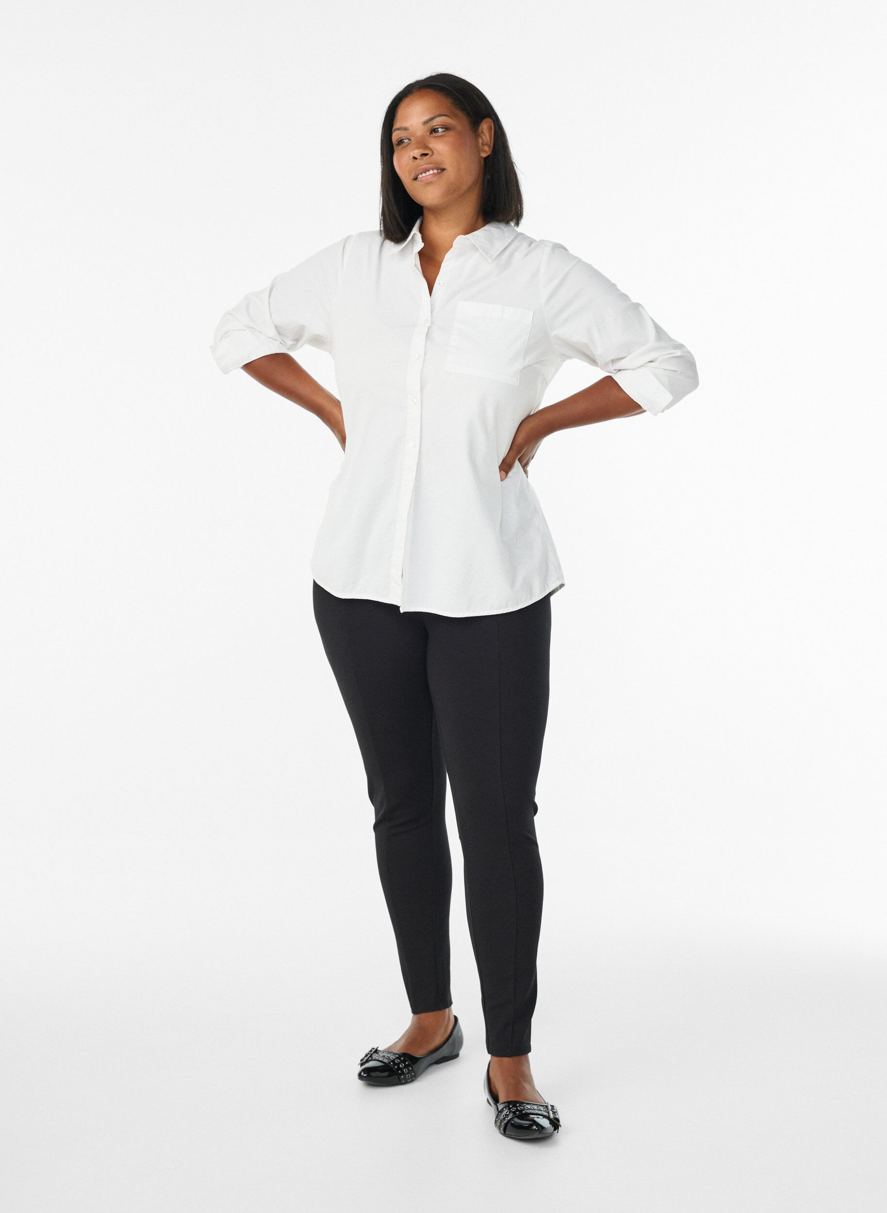 Legging met breed elastiek in de taille, Zwart, Model