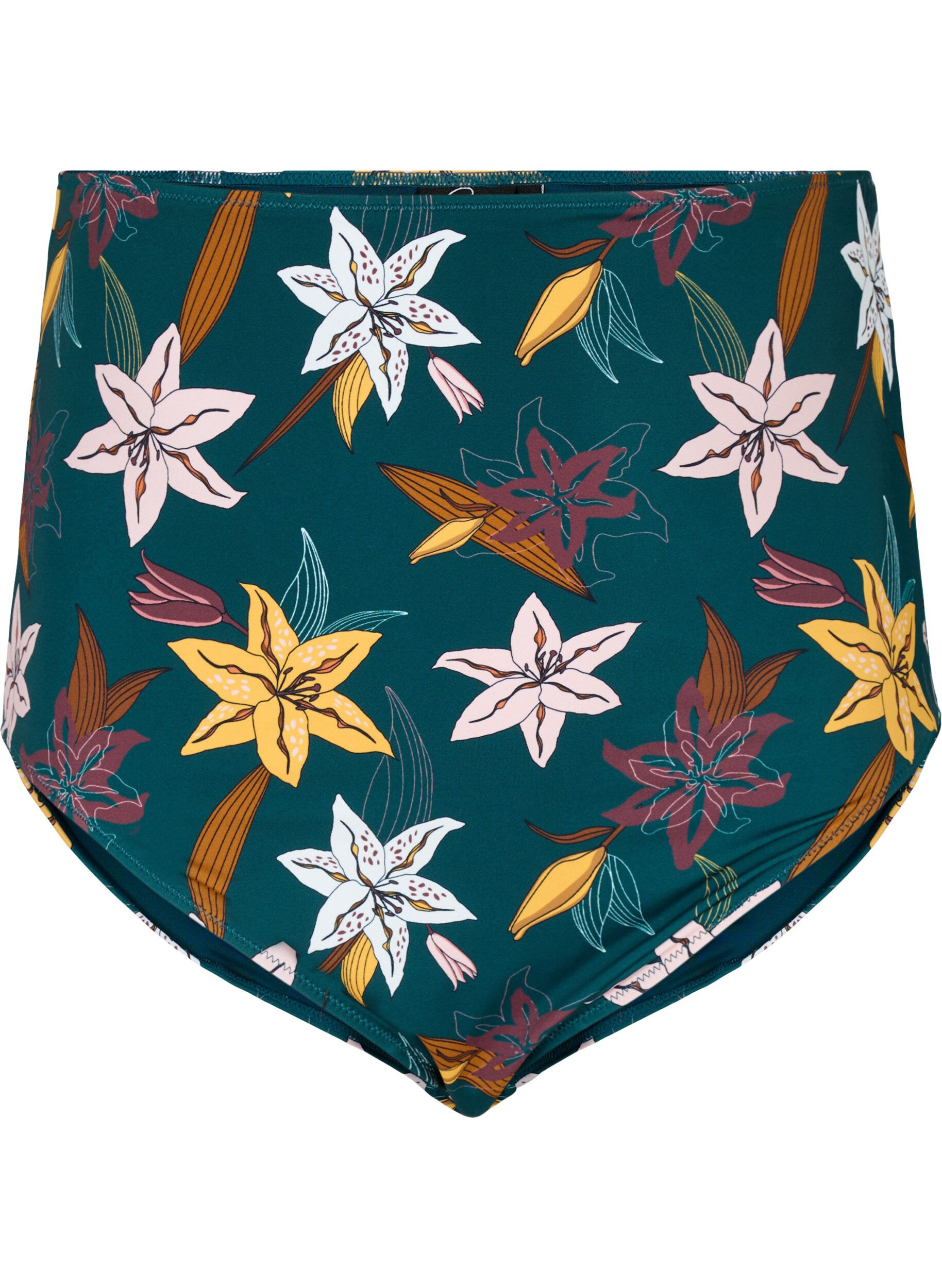 Zizzi Extra high-waisted bikinibroekje met bloemenprint, Groen, Packshot image number 0