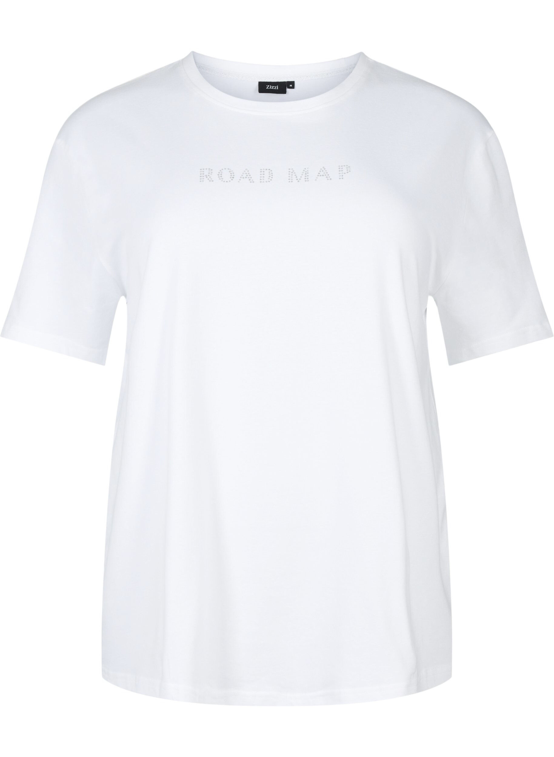 Zizzi T-shirt in biologisch katoen met similistenen, White, Packshot image number 0